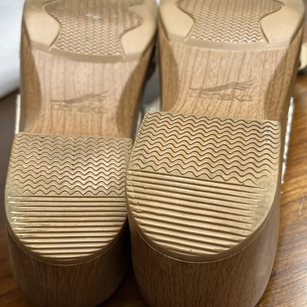 Dansko Shiny Cream Gold Sophie Buckle Two Leather Strap Sandals size 40 9.5 10